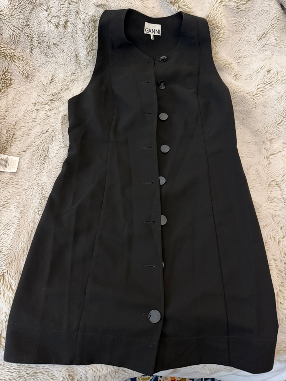 Ganni Black Sleeveless Button-Front Mini Dress with racerback detail